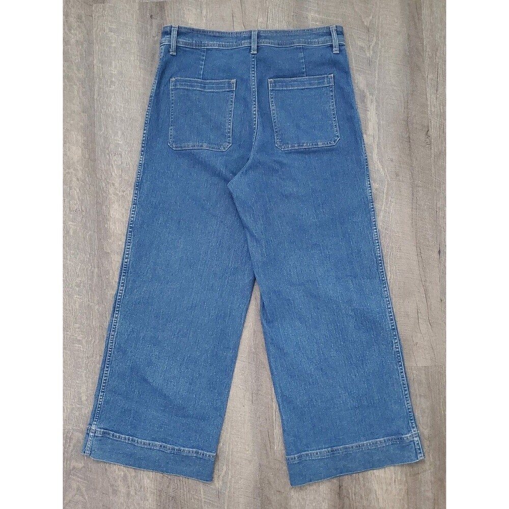 H&M Women's Wide Leg Jeans Size 12 High Rise Blue Denim Cropped 1% Spandex